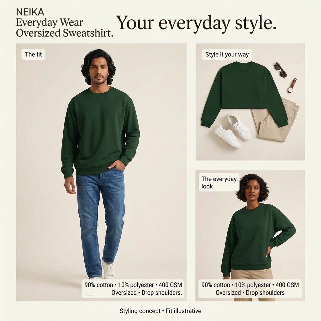 NEIKA Unisex Oversized Sweatshirt, 400 GSM Cotton Blend
