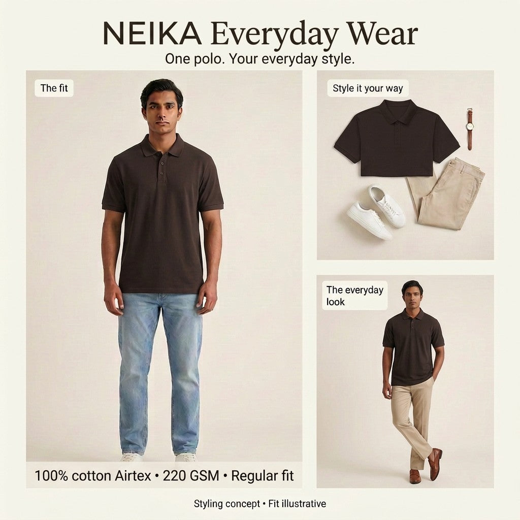 NEIKA Unisex Cotton Airtex Polo T-Shirt, Regular Fit