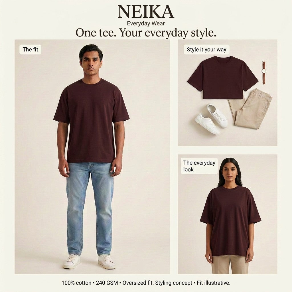 NEIKA Unisex Oversized Classic Cotton T-Shirt, 240 GSM