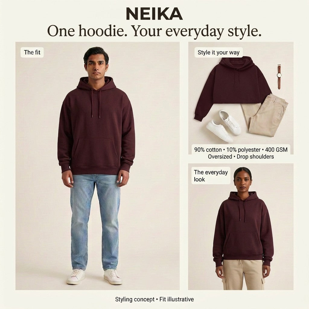 NEIKA Unisex Oversized Hoodie, 400 GSM Cotton Blend