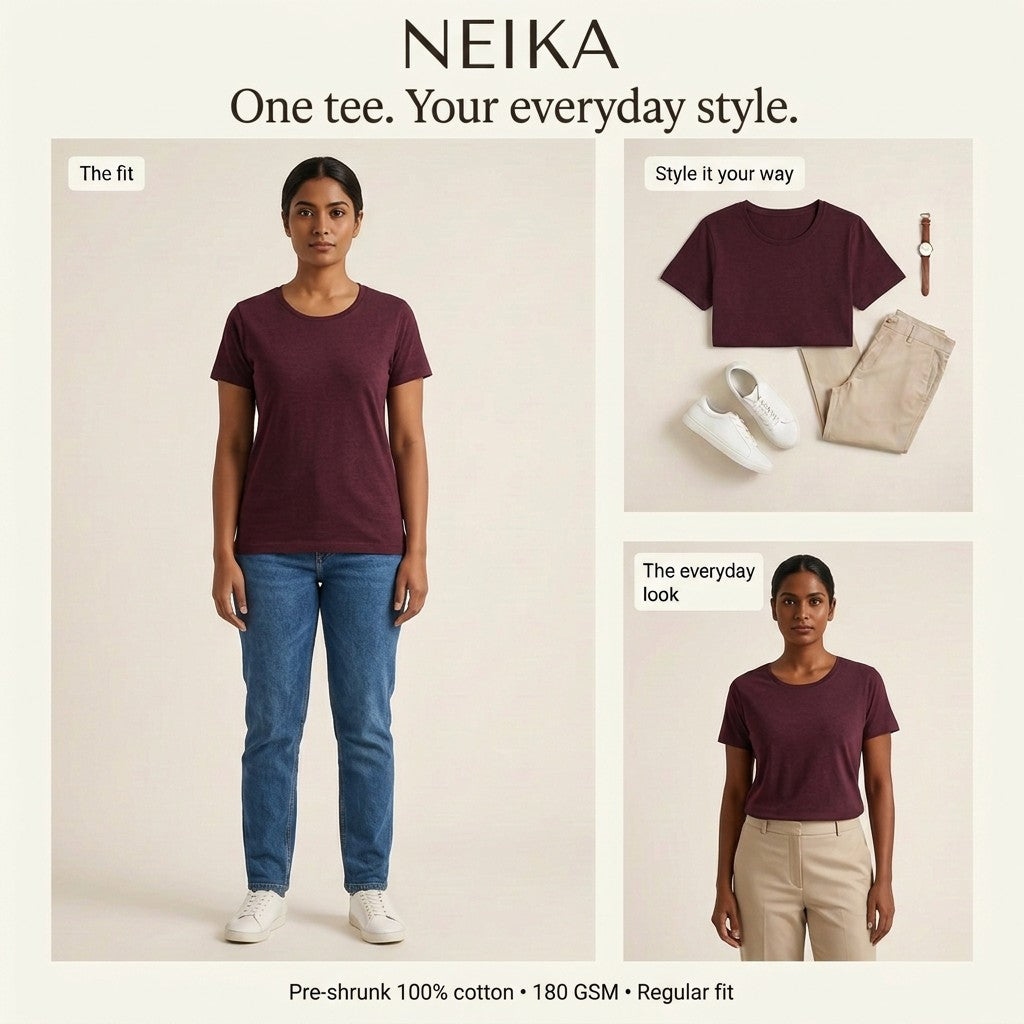 NEIKA Women's Classic Cotton T-Shirt, Regular Fit