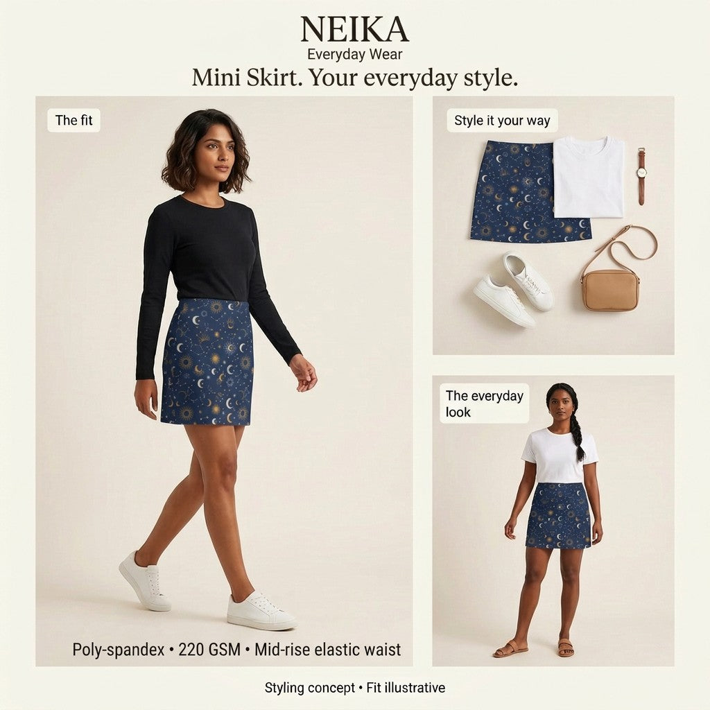 NEIKA Women's Deep Navy Blue Stretch Mini Skirt, 220 GSM