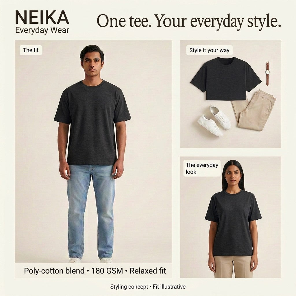 NEIKA Unisex Basic Poly-Cotton T-Shirt, Relaxed Fit