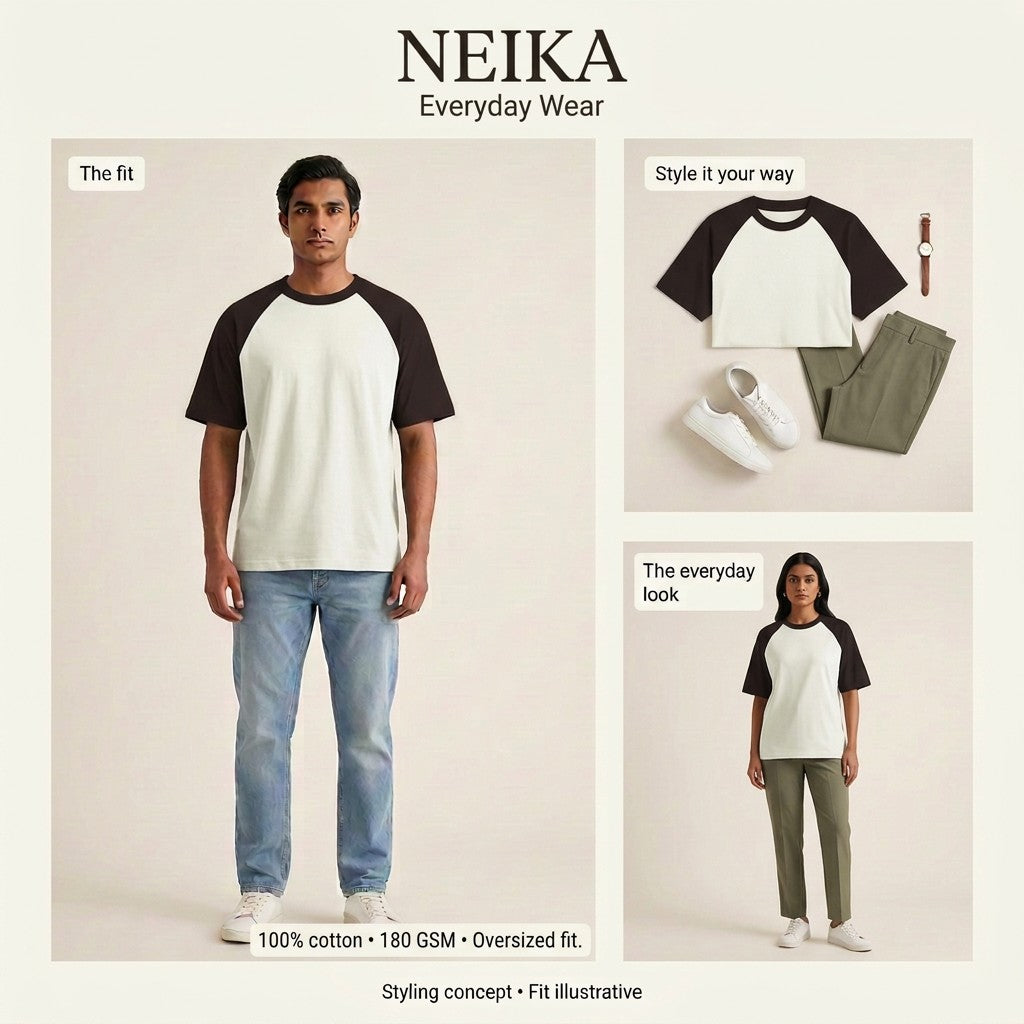 NEIKA Unisex Oversized Cotton Raglan T-Shirt