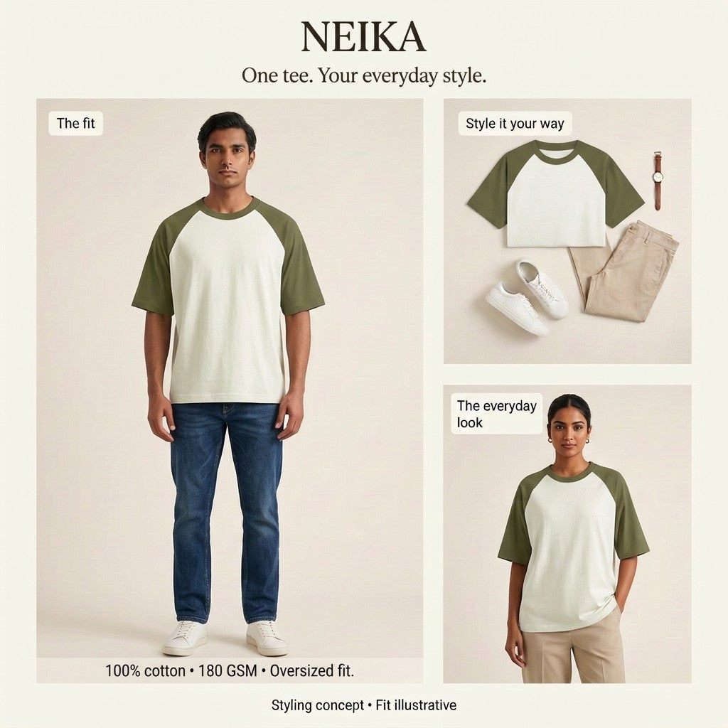 NEIKA Unisex Oversized Cotton Raglan T-Shirt