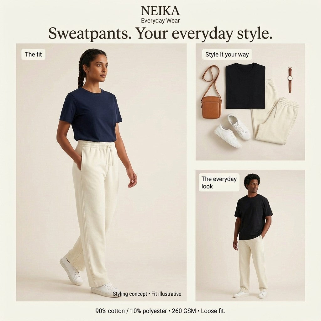 NEIKA Unisex Terry Sweatpants with Pockets, 260 GSM Loose Fit