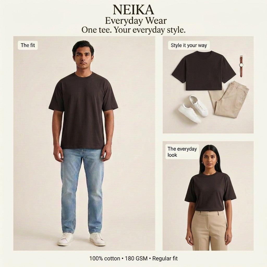 NEIKA Unisex Classic Cotton Crew T-Shirt, Regular Fit