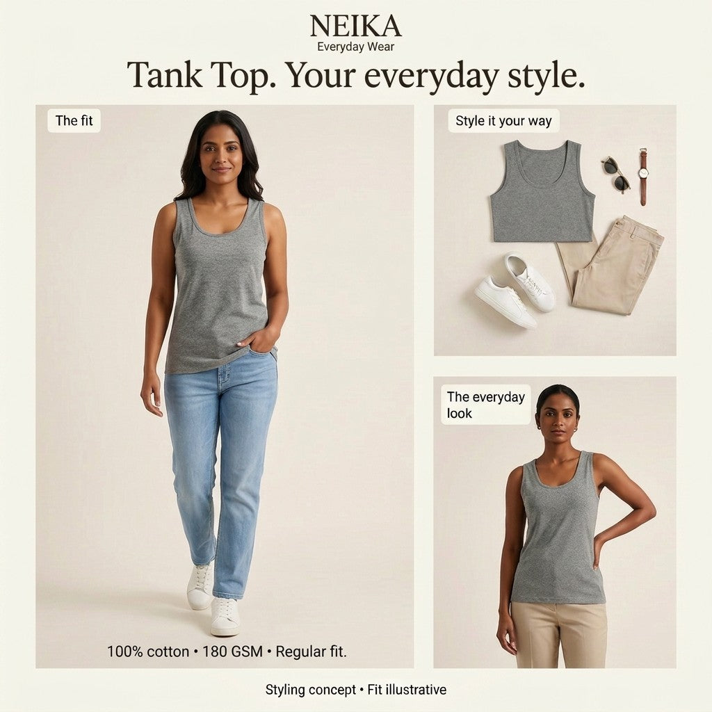 NEIKA Women's Cotton Tank Top, 180 GSM Regular Fit