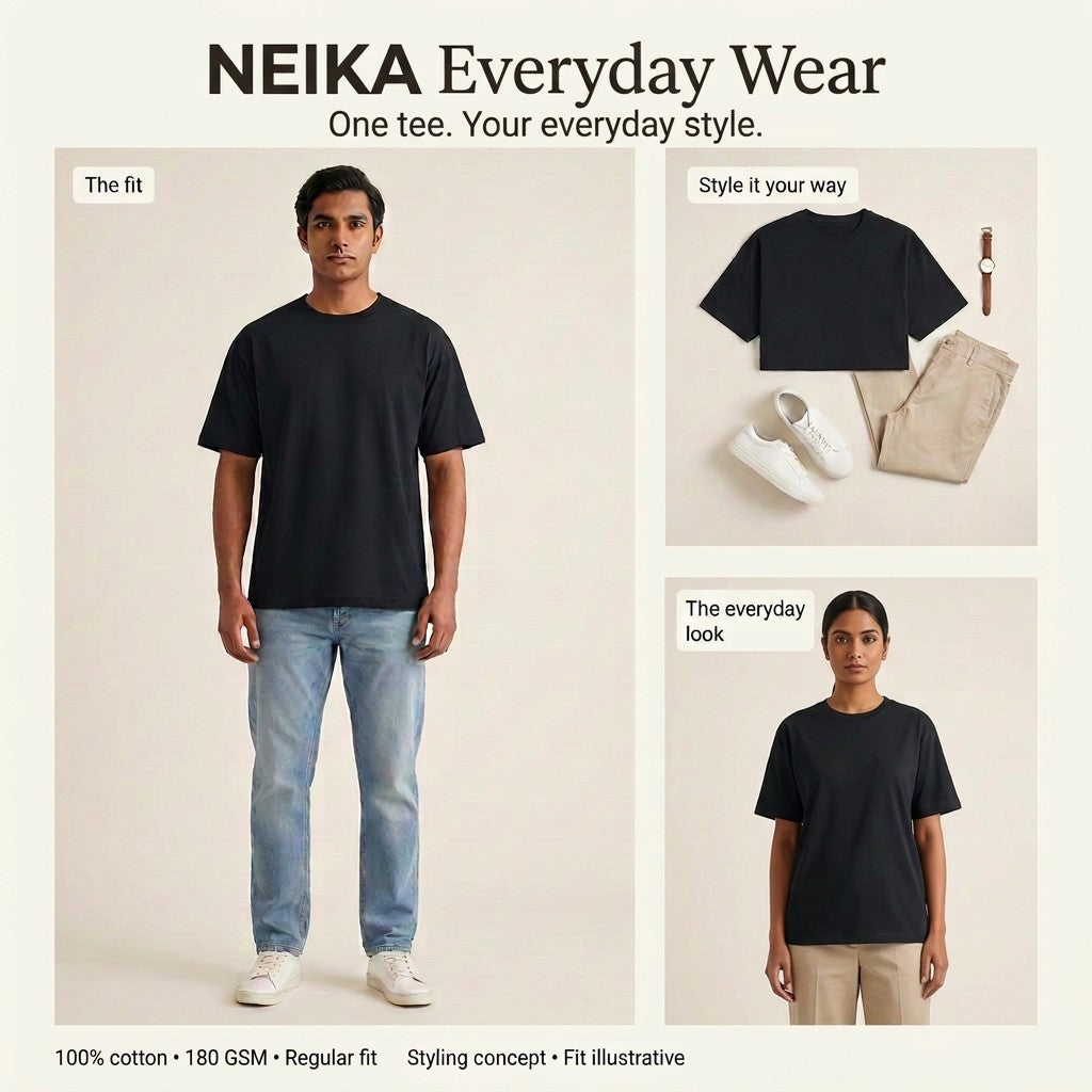 NEIKA Unisex Classic Cotton Crew T-Shirt, Regular Fit