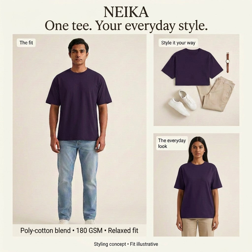 NEIKA Unisex Basic Poly-Cotton T-Shirt, Relaxed Fit
