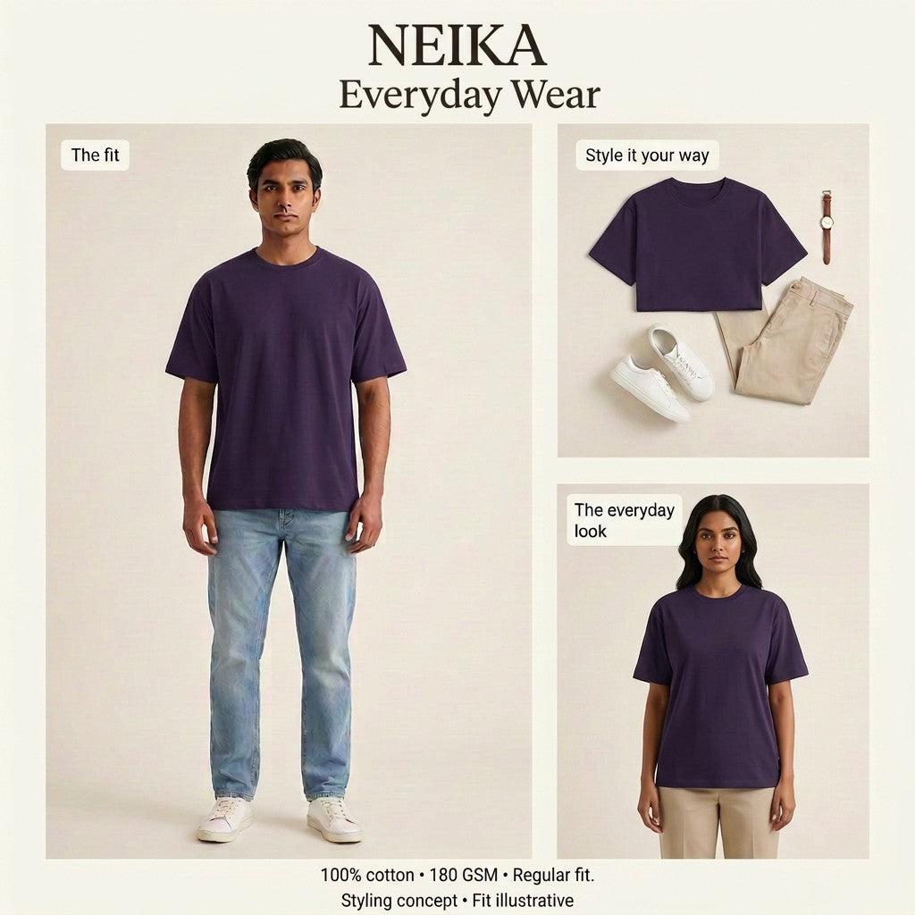 NEIKA Unisex Classic Cotton Crew T-Shirt, Regular Fit