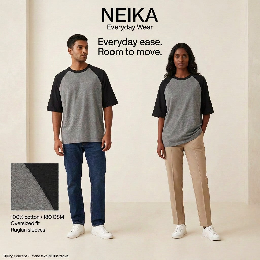 NEIKA Unisex Oversized Cotton Raglan T-Shirt