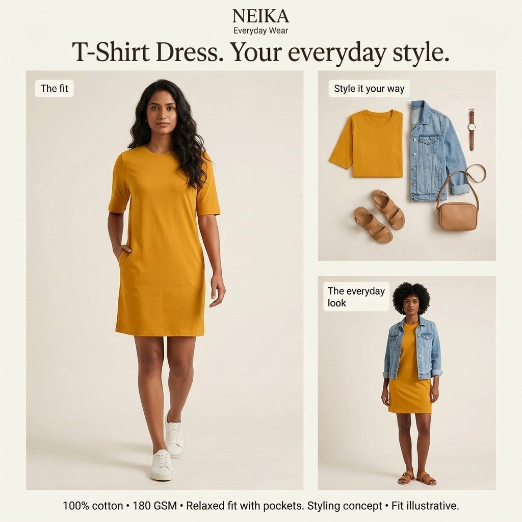 NEIKA Women's Cotton T-Shirt Dress with Pockets