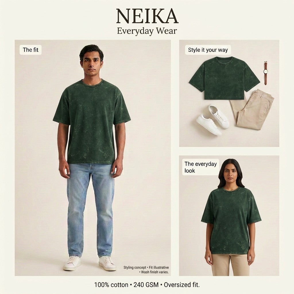NEIKA Unisex Acid-Washed Oversized Cotton T-Shirt, 240 GSM
