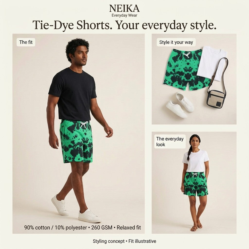 NEIKA Unisex Tie-Dye Shorts with Pockets, 260 GSM Cotton Blend