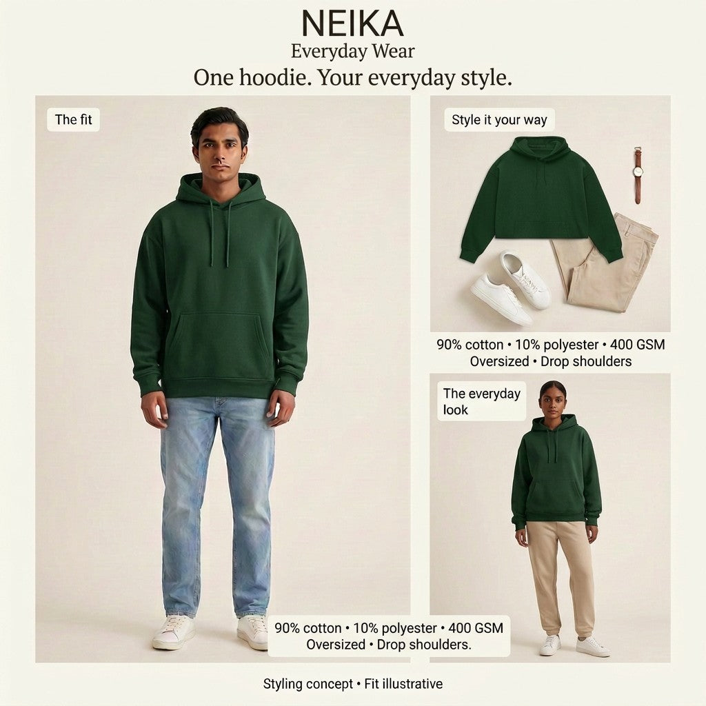 NEIKA Unisex Oversized Hoodie, 400 GSM Cotton Blend