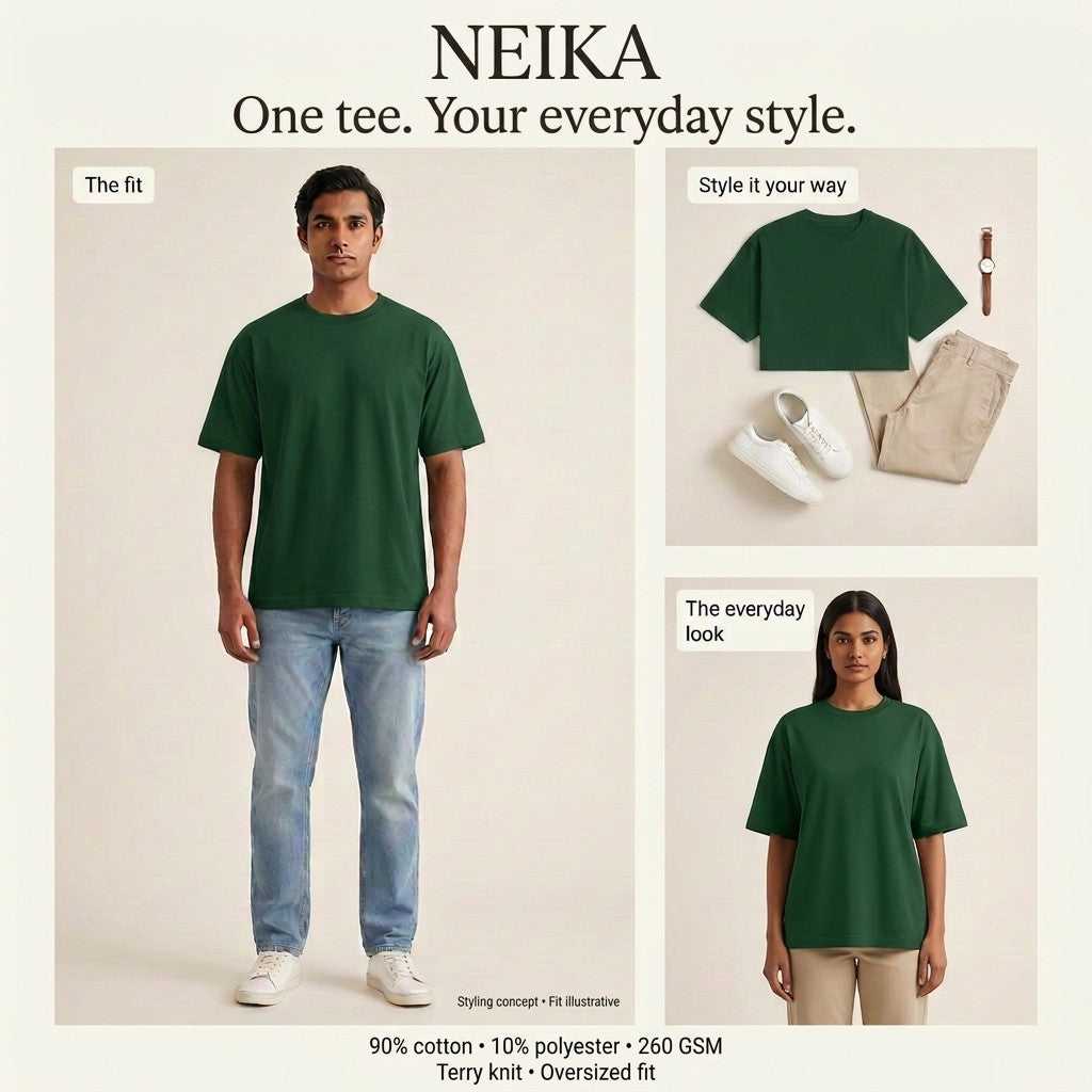 NEIKA Unisex Terry Oversized T-Shirt, 260 GSM Cotton Blend