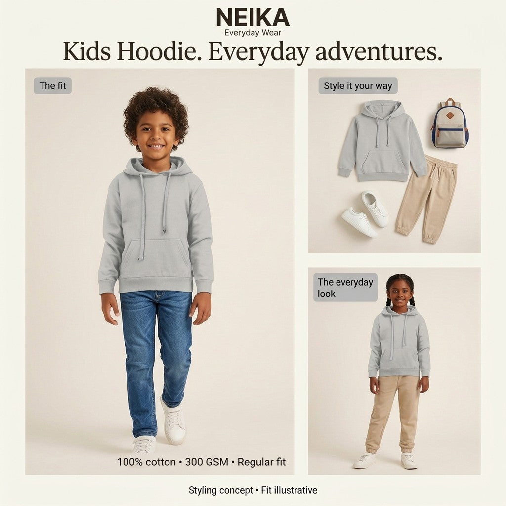 NEIKA Kids' Cotton Hoodie, 300 GSM Unisex Regular Fit