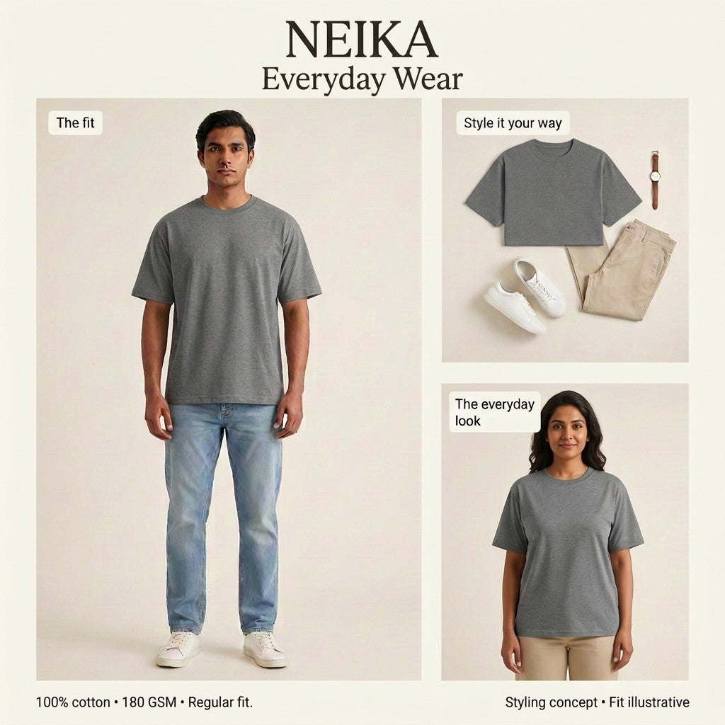 NEIKA Unisex Classic Cotton Crew T-Shirt, Regular Fit