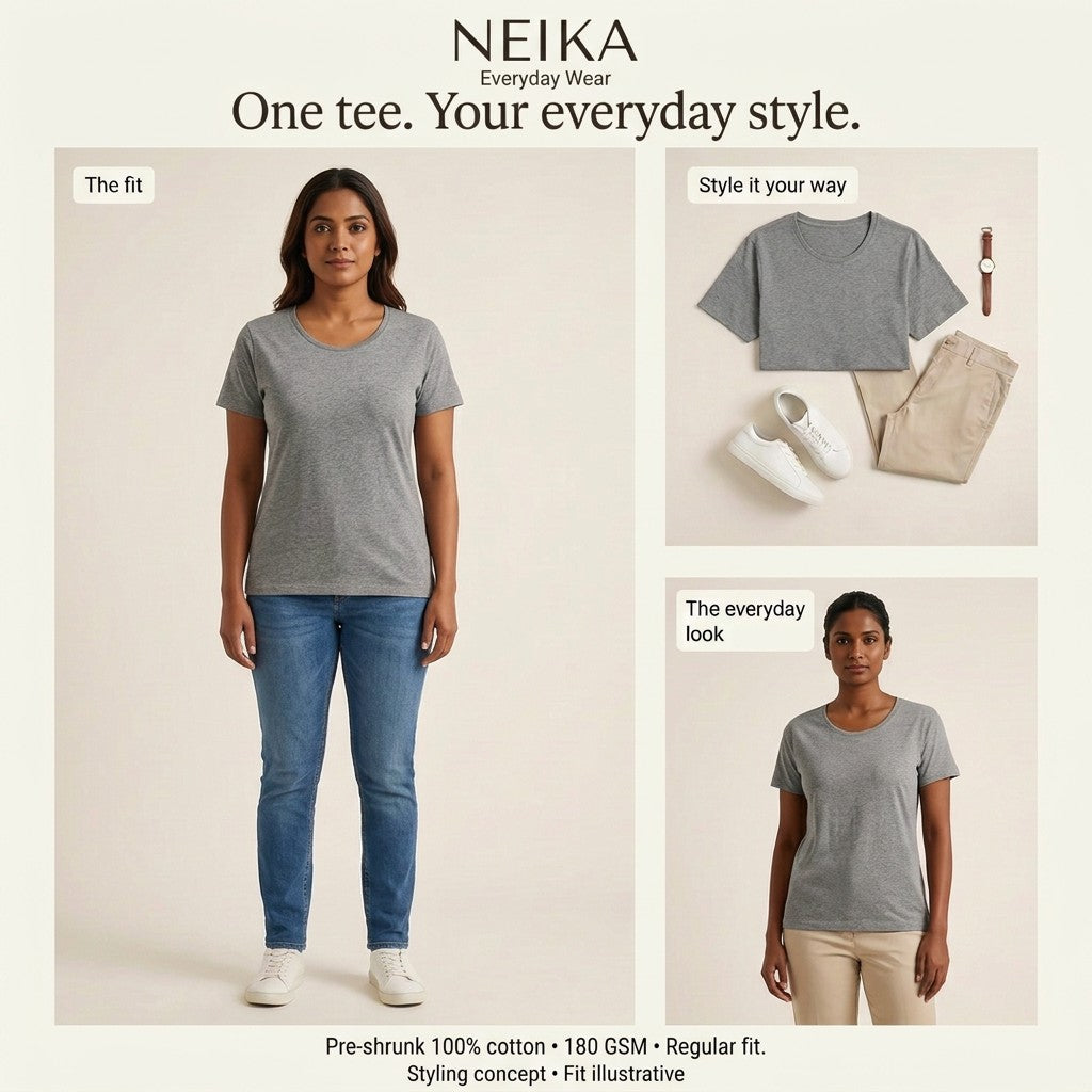 NEIKA Women's Classic Cotton T-Shirt, Regular Fit
