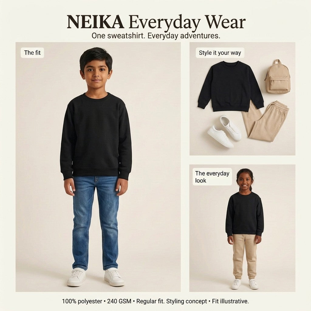 NEIKA Kids' Printed Sweatshirt, 240 GSM Polyester