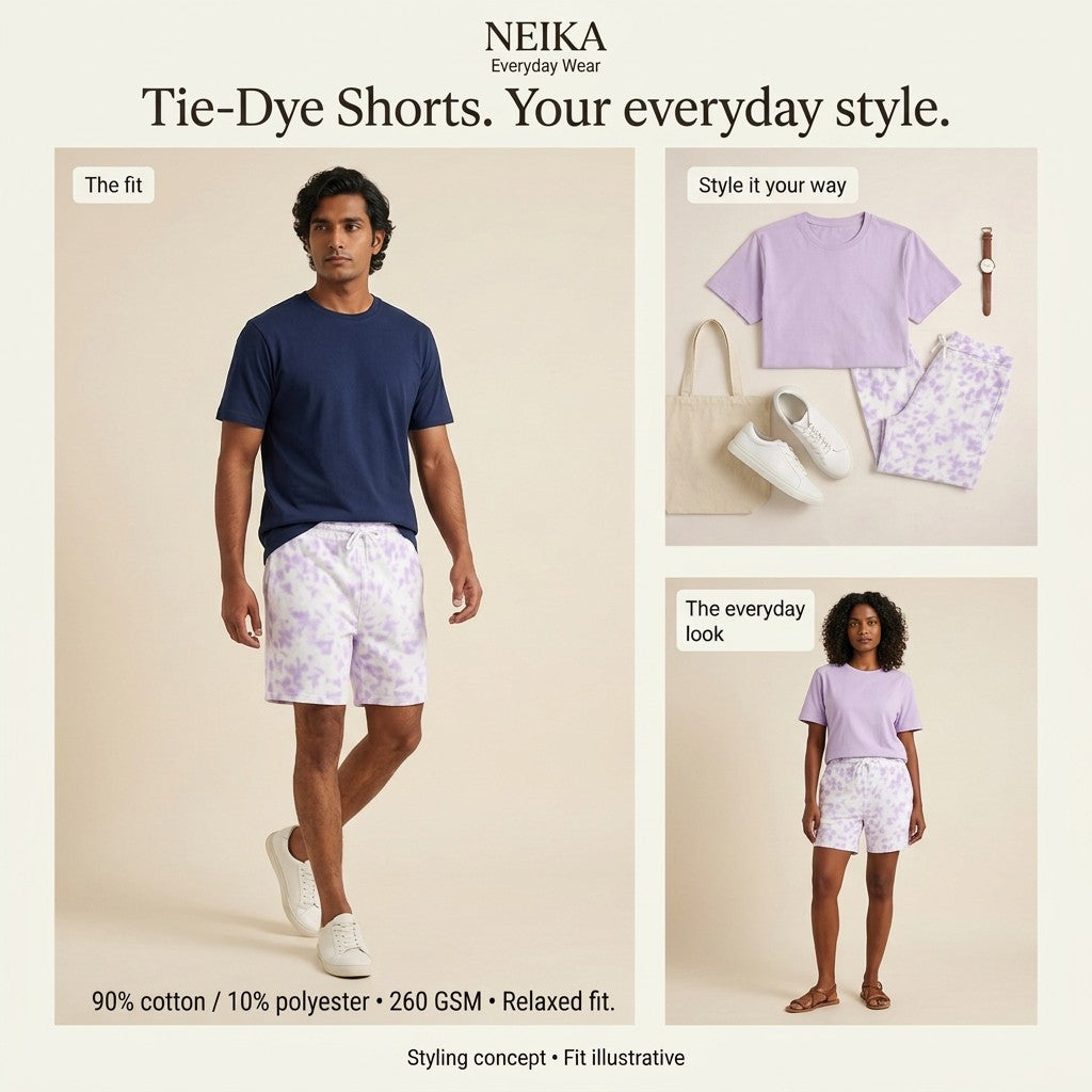 NEIKA Unisex Tie-Dye Shorts with Pockets, 260 GSM Cotton Blend