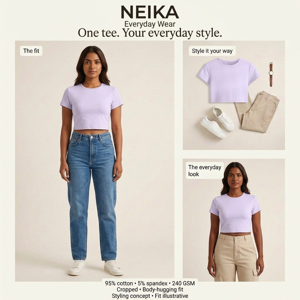 NEIKA Cotton Stretch Cropped Baby Tee, 240 GSM