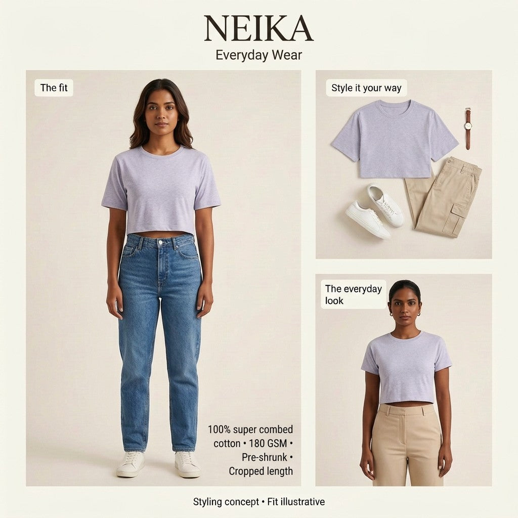 NEIKA Cotton Crop Top, Half Sleeve