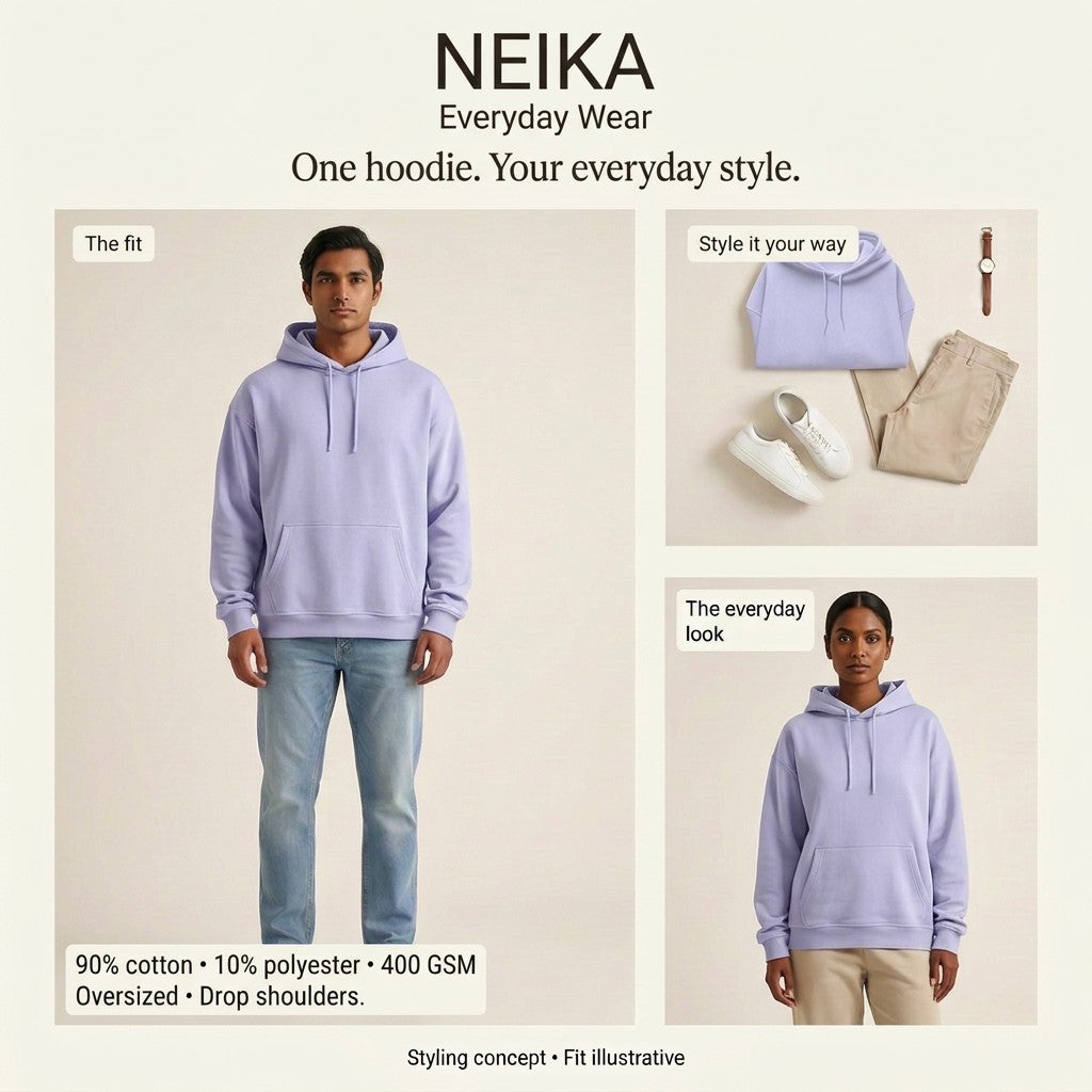NEIKA Unisex Oversized Hoodie, 400 GSM Cotton Blend