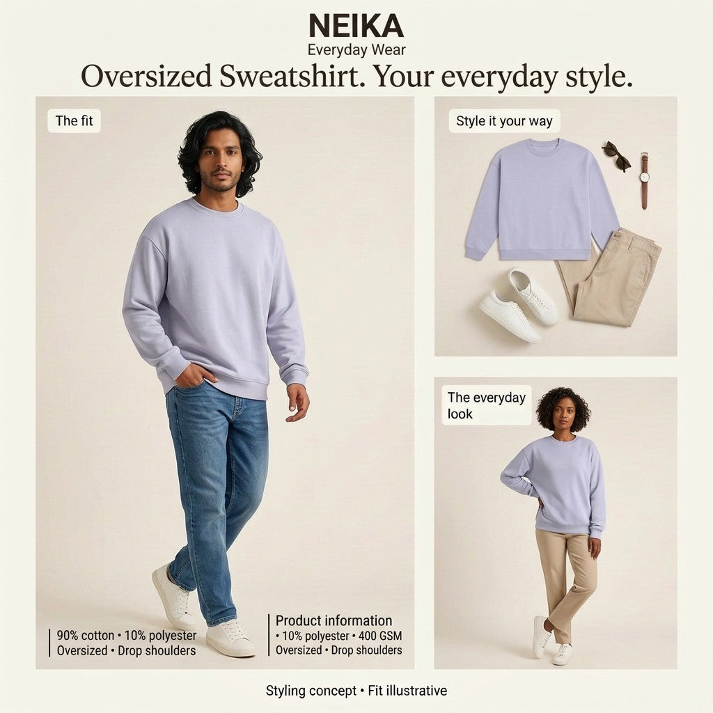 NEIKA Unisex Oversized Sweatshirt, 400 GSM Cotton Blend