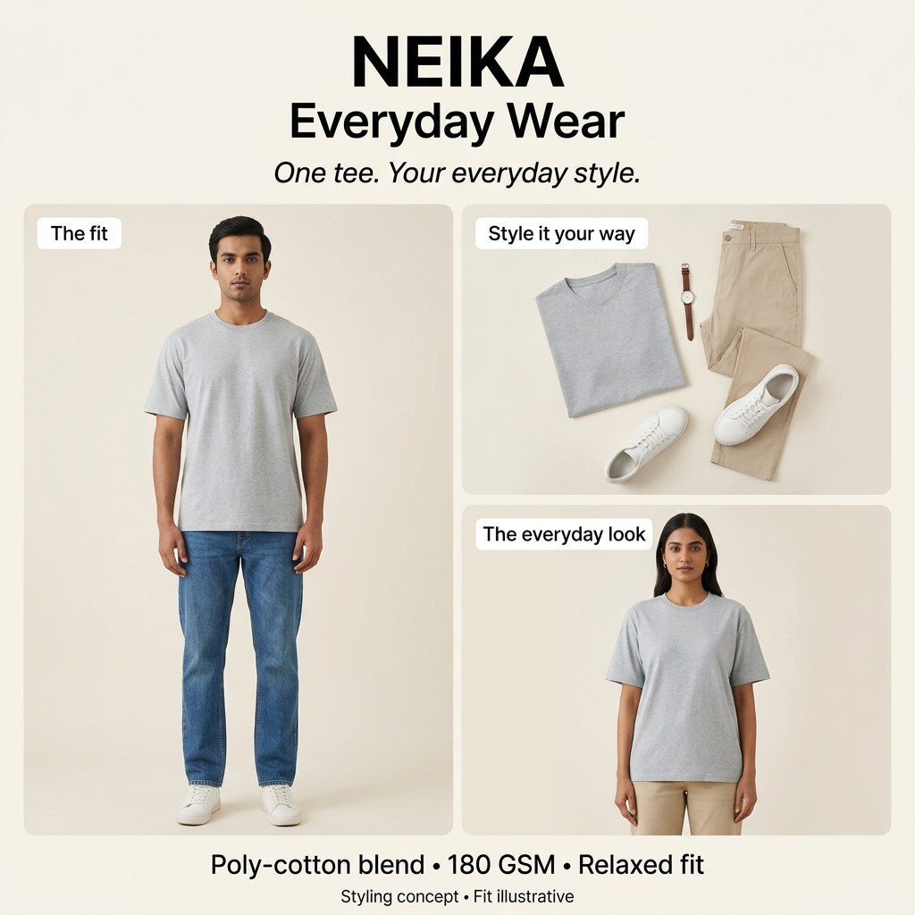 NEIKA Unisex Basic Poly-Cotton T-Shirt, Relaxed Fit