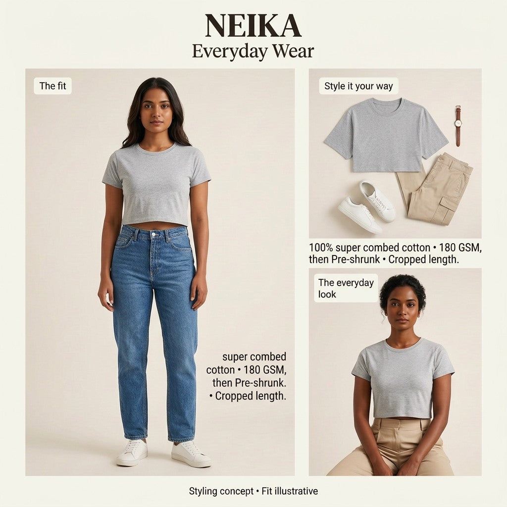 NEIKA Cotton Crop Top, Half Sleeve
