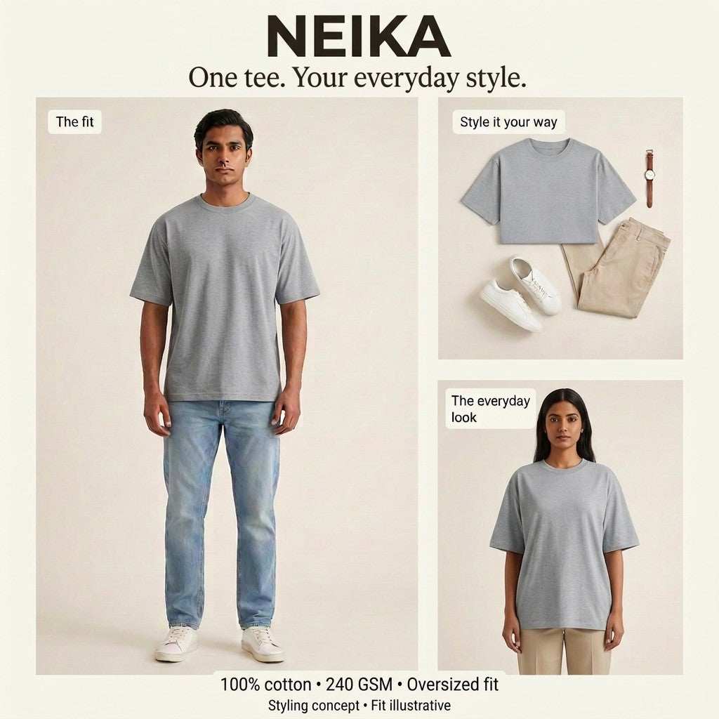 NEIKA Unisex Oversized Classic Cotton T-Shirt, 240 GSM