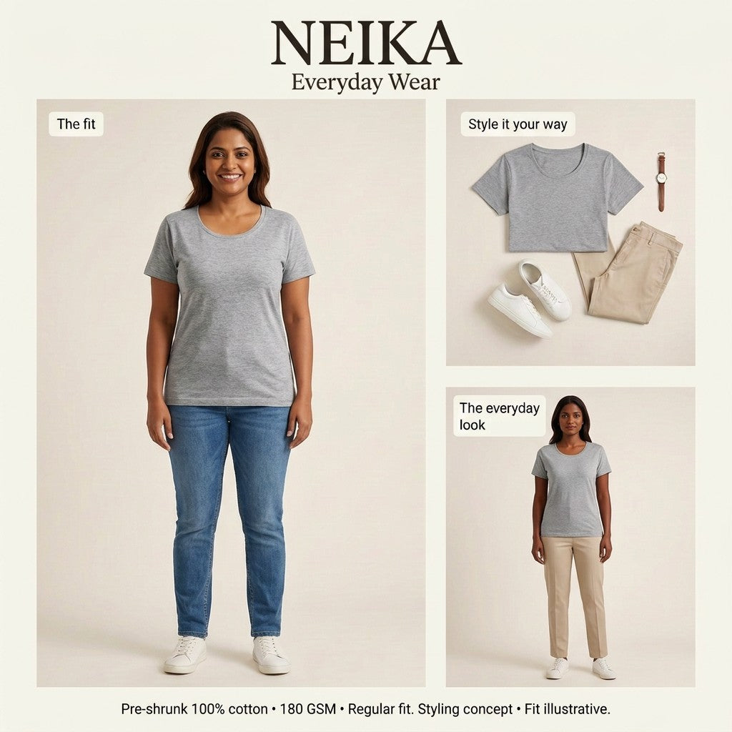 NEIKA Women's Classic Cotton T-Shirt, Regular Fit