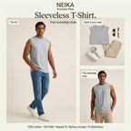 NEIKA Men's Sleeveless Cotton T-Shirt, 180 GSM Regular Fit