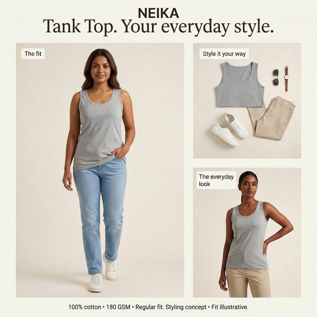 NEIKA Women's Cotton Tank Top, 180 GSM Regular Fit
