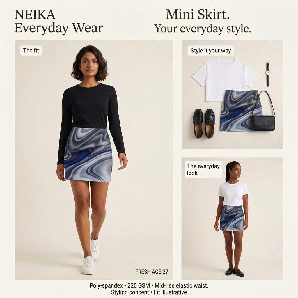 NEIKA Women's Blue Base Stretch Mini Skirt, 220 GSM