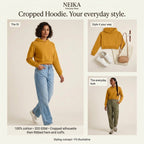 NEIKA Women's Cropped Cotton Hoodie, 320 GSM Derby Rib Trim