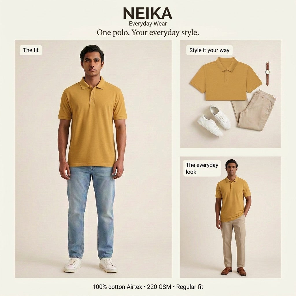 NEIKA Unisex Cotton Airtex Polo T-Shirt, Regular Fit