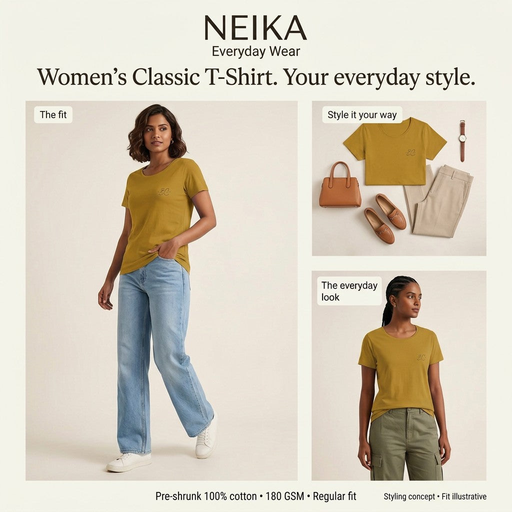 NEIKA Women's Classic Cotton T-Shirt, 180 GSM Regular Fit