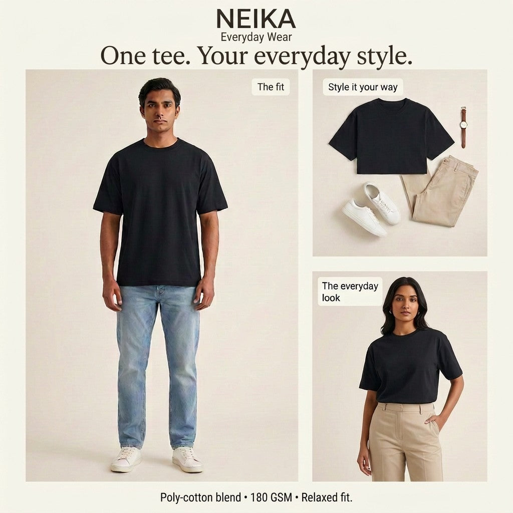 NEIKA Unisex Basic Poly-Cotton T-Shirt, Relaxed Fit
