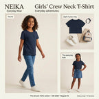 NEIKA Girls' Cotton Crew Neck T-Shirt, 180 GSM Regular Fit