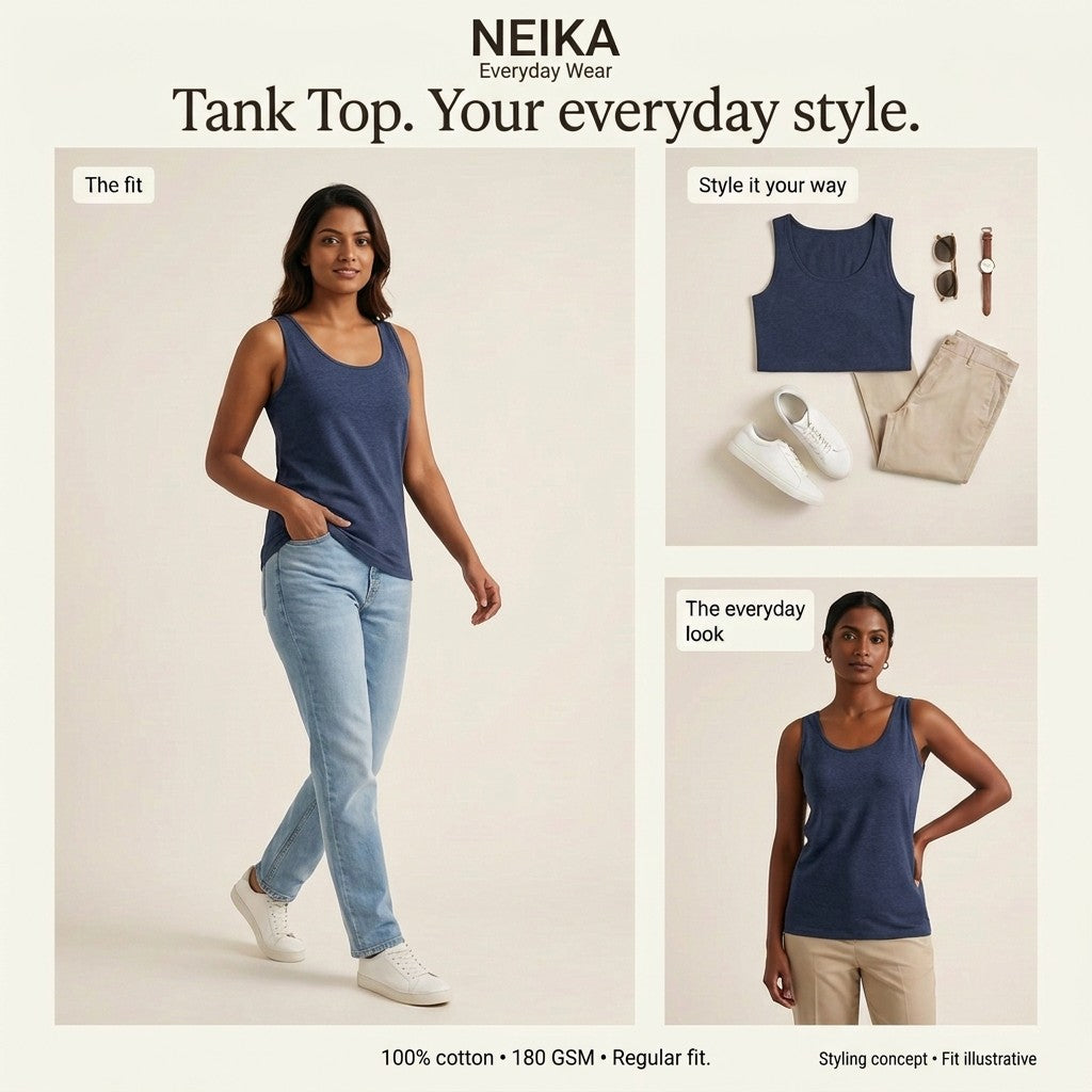 NEIKA Women's Cotton Tank Top, 180 GSM Regular Fit