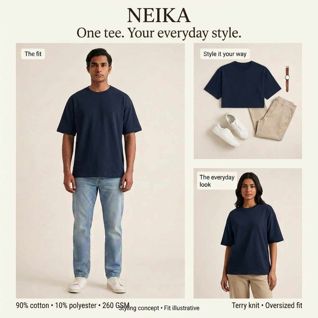 NEIKA Unisex Terry Oversized T-Shirt, 260 GSM Cotton Blend