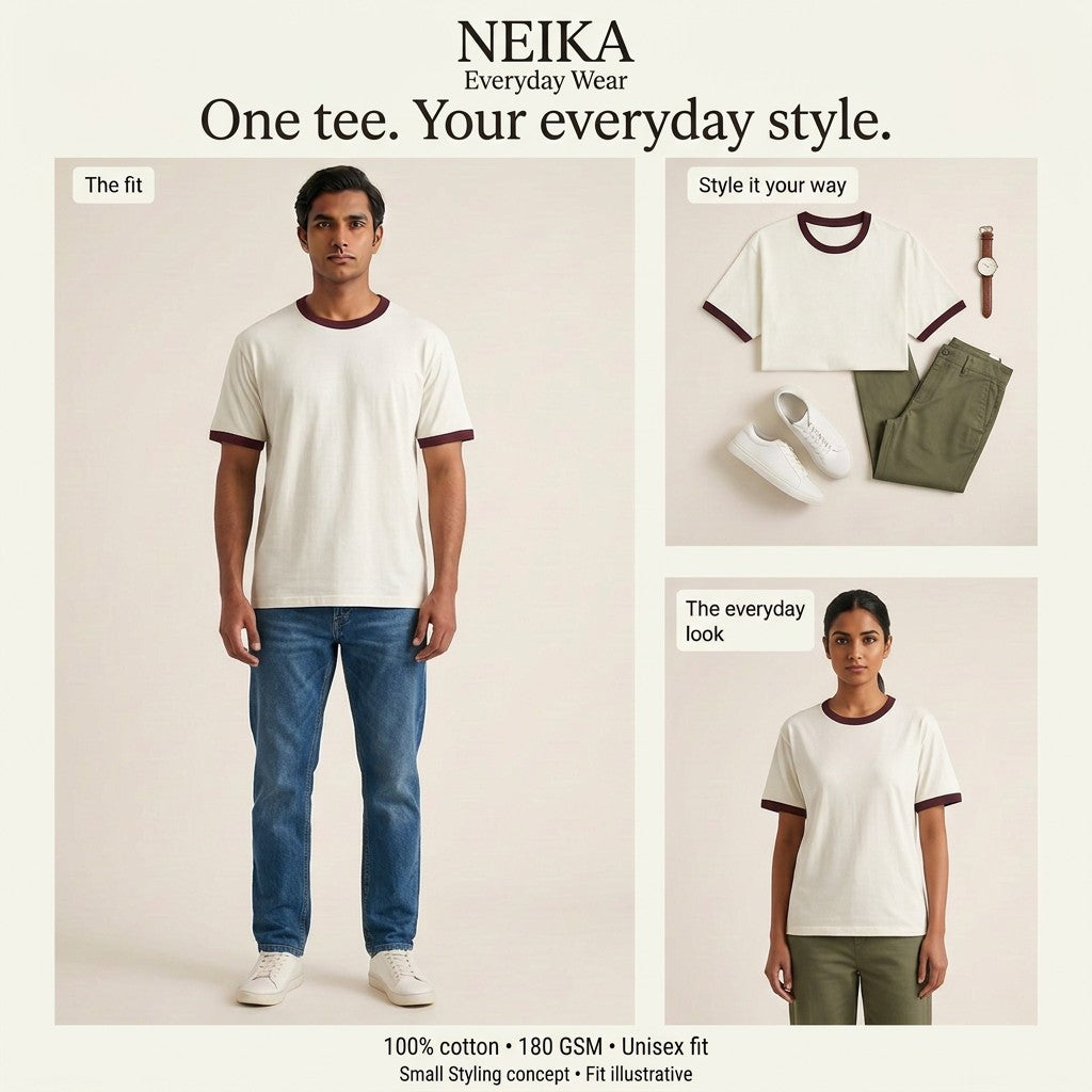 NEIKA Unisex Cotton Ringer T-Shirt, Bio-Washed