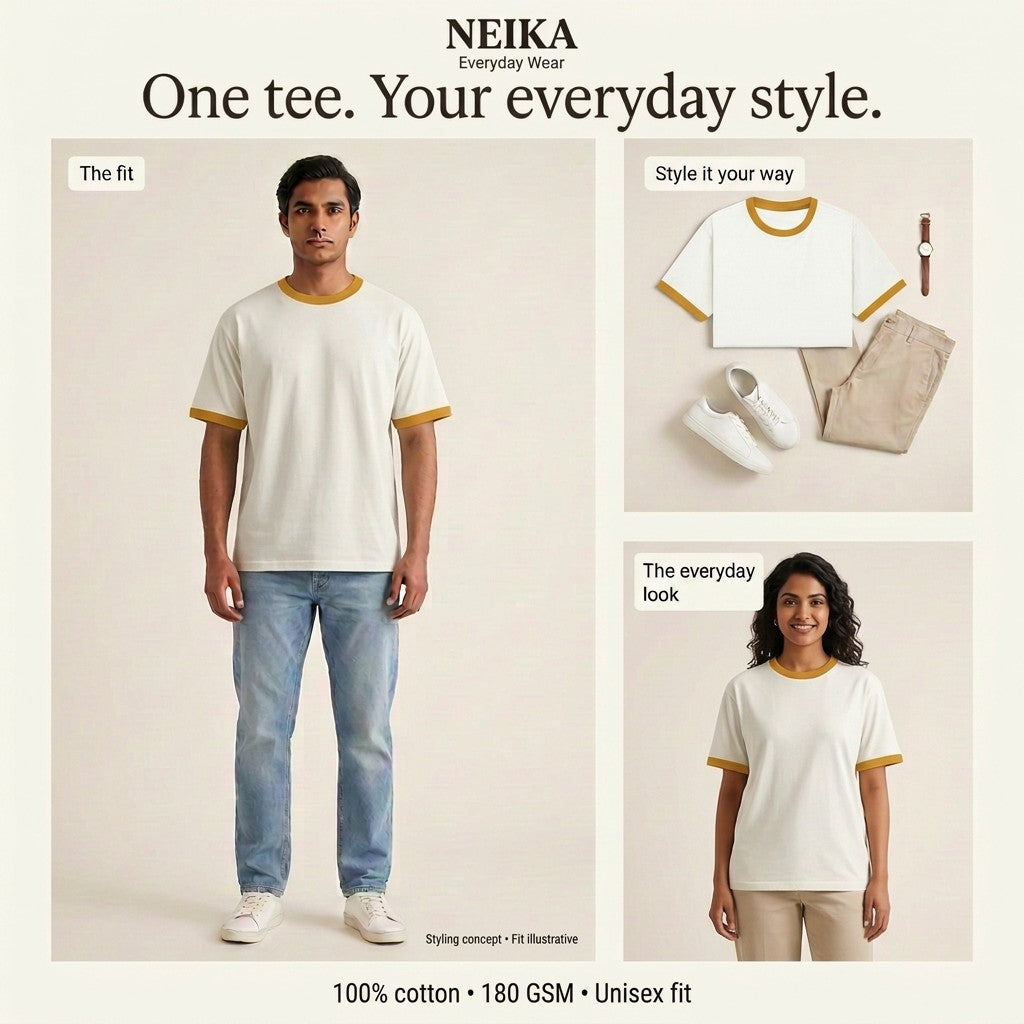 NEIKA Unisex Cotton Ringer T-Shirt, Bio-Washed