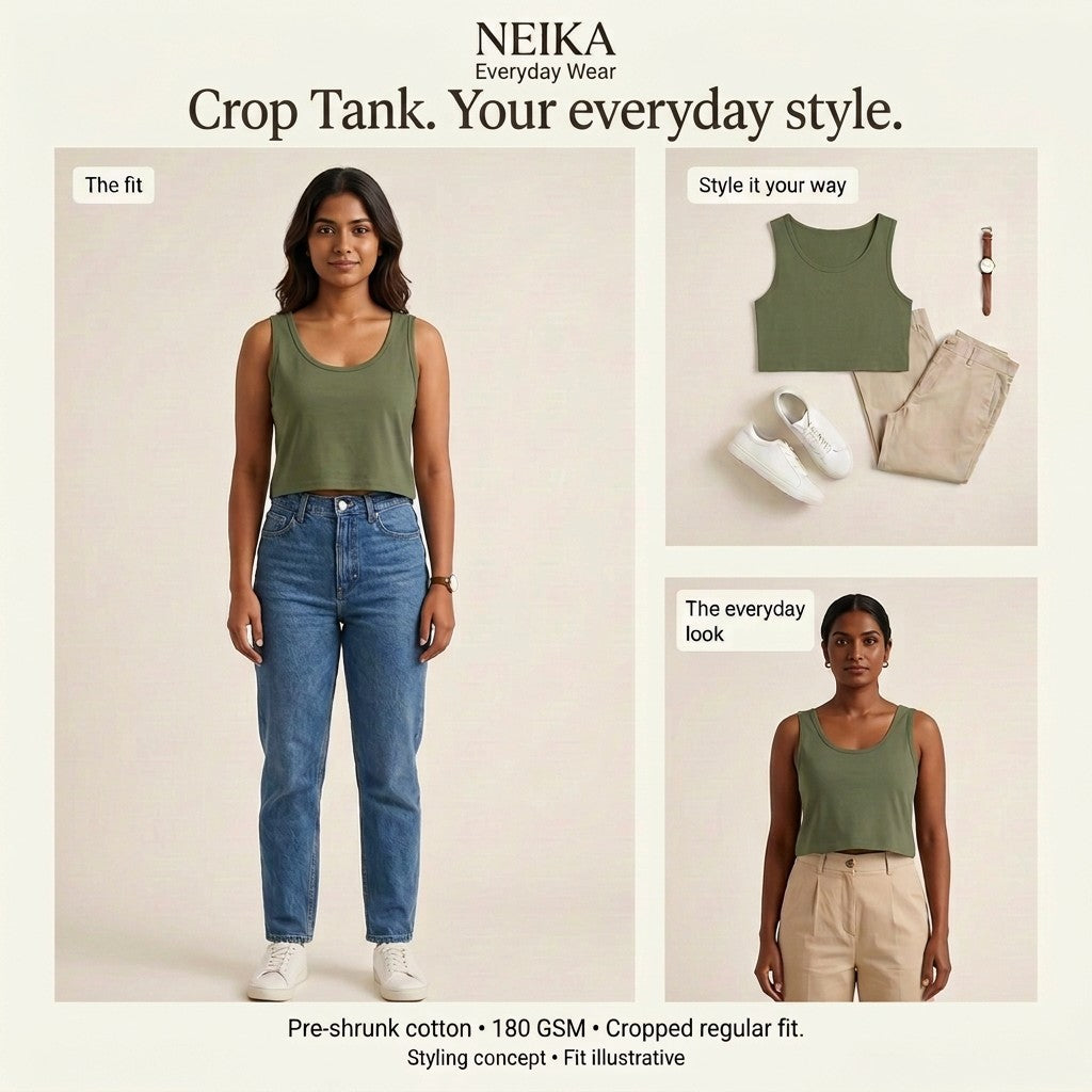 NEIKA Women's Cotton Crop Tank Top, 180 GSM Regular Fit
