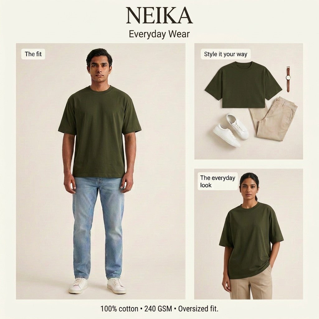 NEIKA Unisex Oversized Classic Cotton T-Shirt, 240 GSM