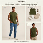 NEIKA Men's Sleeveless Cotton T-Shirt, 180 GSM Regular Fit