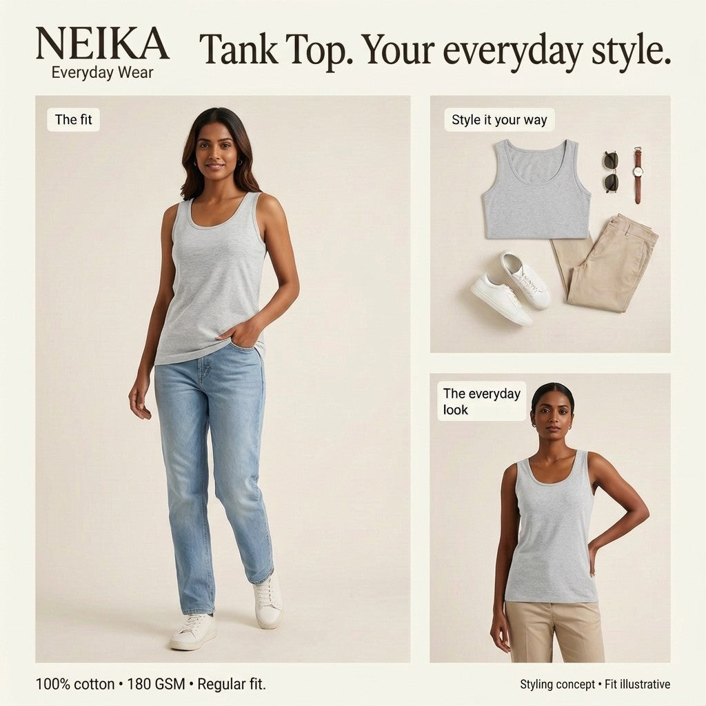 NEIKA Women's Cotton Tank Top, 180 GSM Regular Fit